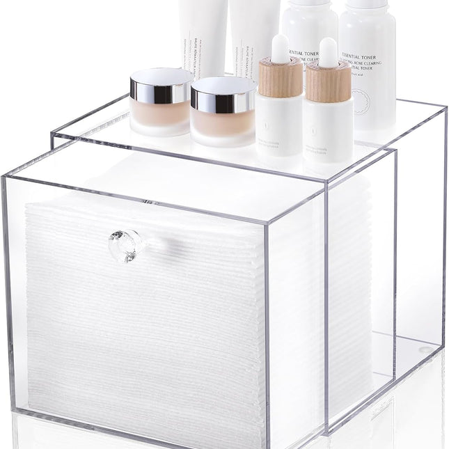 Disposable Face Towel Container Box Compatible with Clean Skin Club Clean Towel XL, AcrylicTowel Storage Bin with Drawer, Makeup Organizer stackable holder, Ideal for Vanity, Bathroom Organization.