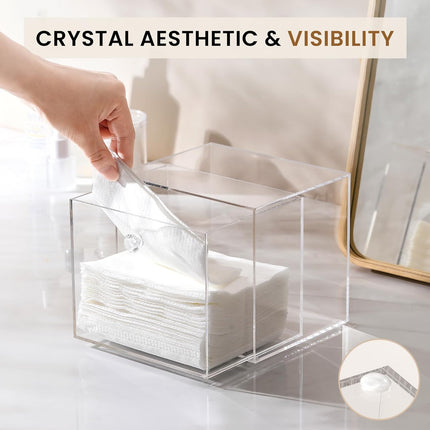Disposable Face Towel Container Box Compatible with Clean Skin Club Clean Towel XL, AcrylicTowel Storage Bin with Drawer, Makeup Organizer stackable holder, Ideal for Vanity, Bathroom Organization.