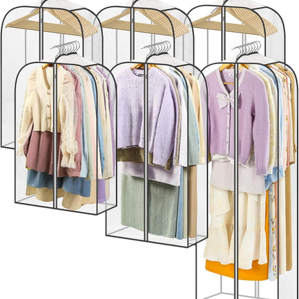 LANDNEOO 6 Pack Clear Garment Bags for Hanging Clothes with Zippers on Double Sides - 10'' Clothes Storage for Coat, Dress, and Fur in Closet - 32&40&60" Long Suit Bags.