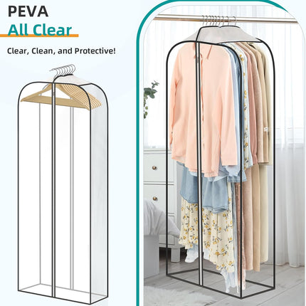 LANDNEOO 6 Pack Clear Garment Bags for Hanging Clothes with Zippers on Double Sides - 10'' Clothes Storage for Coat, Dress, and Fur in Closet - 32&40&60" Long Suit Bags.