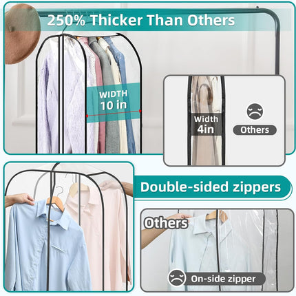 LANDNEOO 6 Pack Clear Garment Bags for Hanging Clothes with Zippers on Double Sides - 10'' Clothes Storage for Coat, Dress, and Fur in Closet - 32&40&60" Long Suit Bags.