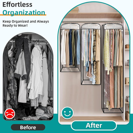LANDNEOO 6 Pack Clear Garment Bags for Hanging Clothes with Zippers on Double Sides - 10'' Clothes Storage for Coat, Dress, and Fur in Closet - 32&40&60" Long Suit Bags.