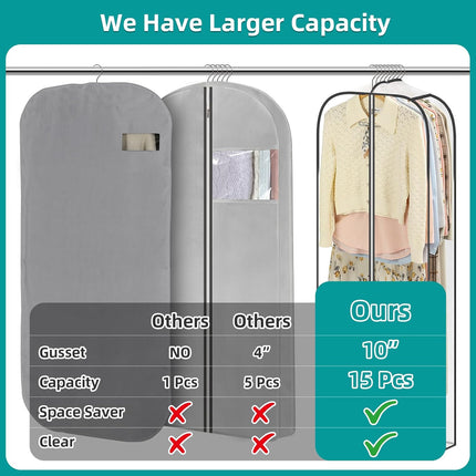 LANDNEOO 6 Pack Clear Garment Bags for Hanging Clothes with Zippers on Double Sides - 10'' Clothes Storage for Coat, Dress, and Fur in Closet - 32&40&60" Long Suit Bags.