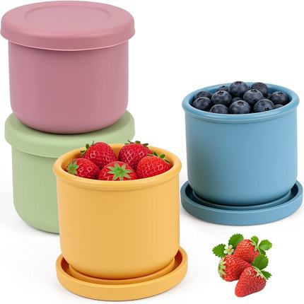 YQL 4 Pack 8.5 oz Silicone Snack Containers, Reusable Round Silicone Food Storage Containers with Lids, Leak-Proof and Portable Lunch Boxes for Travel, Picnics, Office.