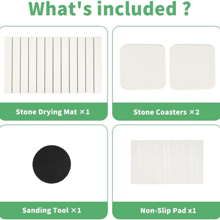 YQL Extra Large Stone Dish Quick Drying Mat Set for Kitchen Counter, 27.7"x15.4" Foldable Diatomaceous Absorbent Earth Mat for Bottles and Cups with 2-Pack Stone Coasters, Quick-Dry Dish Drying Pan.