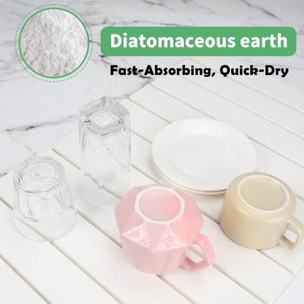 YQL Extra Large Stone Dish Quick Drying Mat Set for Kitchen Counter, 27.7"x15.4" Foldable Diatomaceous Absorbent Earth Mat for Bottles and Cups with 2-Pack Stone Coasters, Quick-Dry Dish Drying Pan.