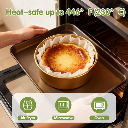 YQL 100PCS 6 Inch Disposable Basque Cake Liners, Non-Stick Parchment Baking Cups for Cheesecake, Muffin, Cupcake, Heat-Resistant Wrappers for Oven, Air Fryer, Microwave, White.