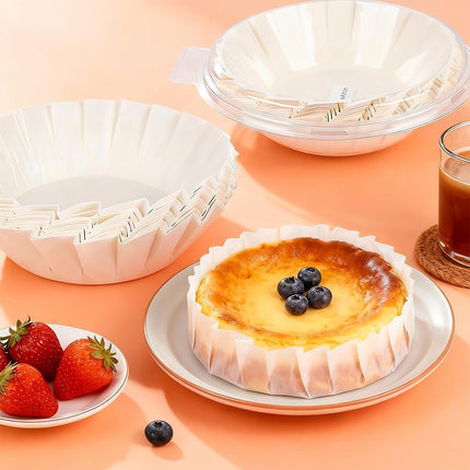 YQL 100PCS 6 Inch Disposable Basque Cake Liners, Non-Stick Parchment Baking Cups for Cheesecake, Muffin, Cupcake, Heat-Resistant Wrappers for Oven, Air Fryer, Microwave, White.