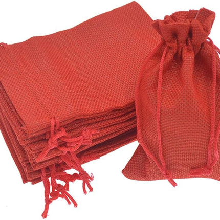 50Pcs Burlap Gift Bags 5 x 7 Inch, Red Linen Drawstring Christmas Candy Bags, Jute Sacks Jewelry Pouches Wedding Party Favor Bags.