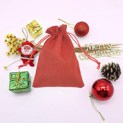 50Pcs Burlap Gift Bags 5 x 7 Inch, Red Linen Drawstring Christmas Candy Bags, Jute Sacks Jewelry Pouches Wedding Party Favor Bags.