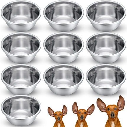 10 Pcs 8 Cup Metal Dog Bowls Stainless Steel Thickened Food Bowls Travel Kennel Food and Water Dish for Medium Large Size Dogs Cats, 64 Oz, Dishwasher Safe.