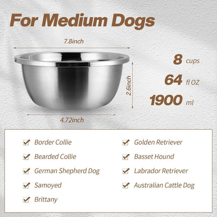 10 Pcs 8 Cup Metal Dog Bowls Stainless Steel Thickened Food Bowls Travel Kennel Food and Water Dish for Medium Large Size Dogs Cats, 64 Oz, Dishwasher Safe.