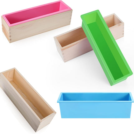 3 Pcs 42oz Soap Loaf Mold Flexible Rectangular Silicone Soap Molds Wood Box Tray Making Supplies for Homemade Craft DIY Tool(Green, Pink, Blue).