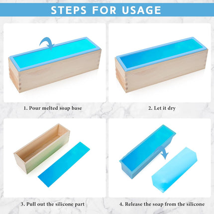 3 Pcs 42oz Soap Loaf Mold Flexible Rectangular Silicone Soap Molds Wood Box Tray Making Supplies for Homemade Craft DIY Tool(Green, Pink, Blue).