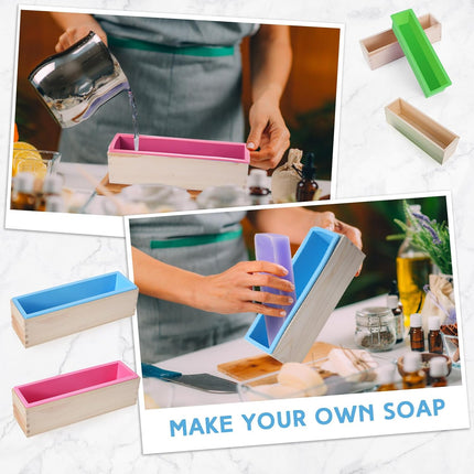 3 Pcs 42oz Soap Loaf Mold Flexible Rectangular Silicone Soap Molds Wood Box Tray Making Supplies for Homemade Craft DIY Tool(Green, Pink, Blue).