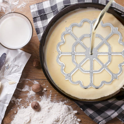 6 Pcs Rosette Iron Mold Set Bunuelos Mold with Handle Cooking Stamp Maker Kit Cookie Cutter Aluminum Alloy Waffle Maker with 3 Interchangeable Head Star Flower Circle(Wood).