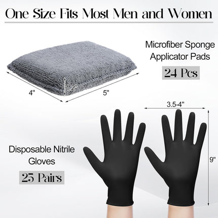 24 Set Wood Stain Applicators and Disposable Latex Gloves Microfiber Stain Sponge Pads for Wood and Oil Based Finishes(Gray).