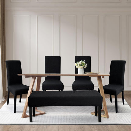FORCHEER Dining Chair Covers and Bench Covers Set Waterproof Black Jacquard 4 Dining Room Chair and Bench Slipcover Washable.