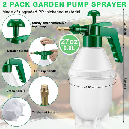 2 Pcs 27 oz Handheld Pump Spray Bottle Garden Mister Spray Bottles Lawn Pressure Hand Pump Sprayer with Adjustable Nozzle for Chemicals Watering Weeds Plants and Cleaning (Green).