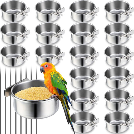 24 Pcs Stainless Steel Parrot Food Bowls Bulk 10 oz Bird Feeding Dish Cups for Cages Bird Bowls with Clamp Pet Water Feeders Cage Accessories for Parakeet Parrot Budgie Rabbit Chicken.