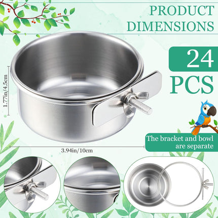 24 Pcs Stainless Steel Parrot Food Bowls Bulk 10 oz Bird Feeding Dish Cups for Cages Bird Bowls with Clamp Pet Water Feeders Cage Accessories for Parakeet Parrot Budgie Rabbit Chicken.