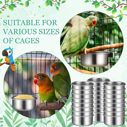 24 Pcs Stainless Steel Parrot Food Bowls Bulk 10 oz Bird Feeding Dish Cups for Cages Bird Bowls with Clamp Pet Water Feeders Cage Accessories for Parakeet Parrot Budgie Rabbit Chicken.