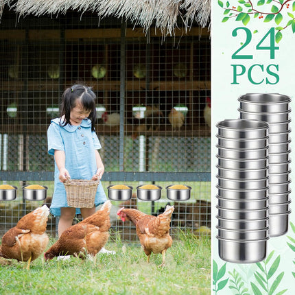 24 Pcs Stainless Steel Parrot Food Bowls Bulk 10 oz Bird Feeding Dish Cups for Cages Bird Bowls with Clamp Pet Water Feeders Cage Accessories for Parakeet Parrot Budgie Rabbit Chicken.