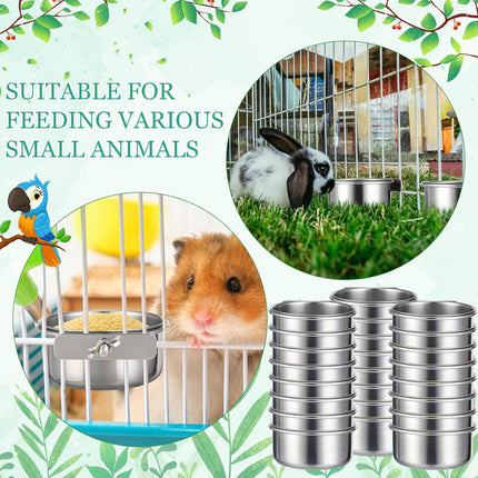 24 Pcs Stainless Steel Parrot Food Bowls Bulk 10 oz Bird Feeding Dish Cups for Cages Bird Bowls with Clamp Pet Water Feeders Cage Accessories for Parakeet Parrot Budgie Rabbit Chicken.