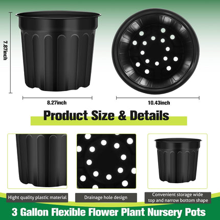 30 Pcs 3 Gallon Plant Nursery Pots Bulk Flexible Plastic Pots for Plants Thickened Soft Seed Starting Container with Drainage Hole Garden Pot Flower Container for Succulents Seedlings.