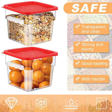 3 Sets 6 Qt Square Food Storage Containers with Lids Dough Proofing Bucket Commercial Polycarbonate Containers with Scale Clear Airtight Cereal for Pantry Home Restaurant (Red).