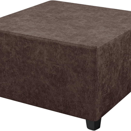 Leather Looking Ottoman Cover Brown 40x40x15inch Stretch Footstool Slipcover 1 Piece Washable Removable.