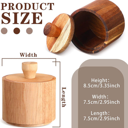 2 Pcs Wooden Pepper Salt Box Cellar with Lid Set Rustic Pepper Holder Condiment Pots Small Salt Keeper for Kitchen Spice Sugar Trinket Gift, 3.35 x 2.95 Inch.