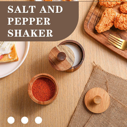 2 Pcs Wooden Pepper Salt Box Cellar with Lid Set Rustic Pepper Holder Condiment Pots Small Salt Keeper for Kitchen Spice Sugar Trinket Gift, 3.35 x 2.95 Inch.