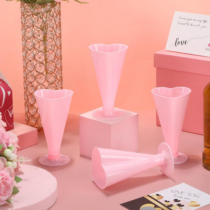 50 Pcs Valentine's Day Cups Valentine Shot Glasses 5.6 oz Heart Shaped Champagne Flutes Disposable Plastic Pink Red Heart Wine Glasses Cocktail Drinking for Birthday Wedding Party (Pink).