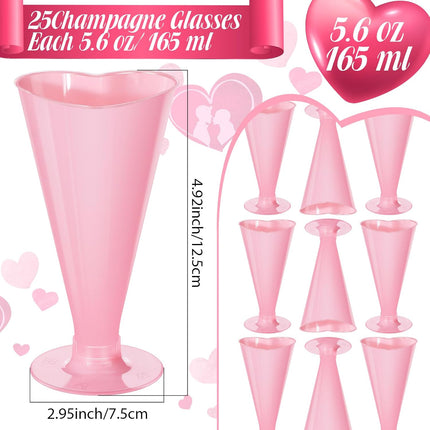 50 Pcs Valentine's Day Cups Valentine Shot Glasses 5.6 oz Heart Shaped Champagne Flutes Disposable Plastic Pink Red Heart Wine Glasses Cocktail Drinking for Birthday Wedding Party (Pink).