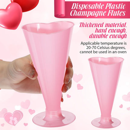 50 Pcs Valentine's Day Cups Valentine Shot Glasses 5.6 oz Heart Shaped Champagne Flutes Disposable Plastic Pink Red Heart Wine Glasses Cocktail Drinking for Birthday Wedding Party (Pink).
