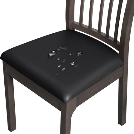 FORCHEER Waterproof PU Leather Chair Seat Covers Set of 4 Black Stretch Dining Room Chair seat Covers Kitchen Chair Seat Slipcovers 18inch Removable Washable.
