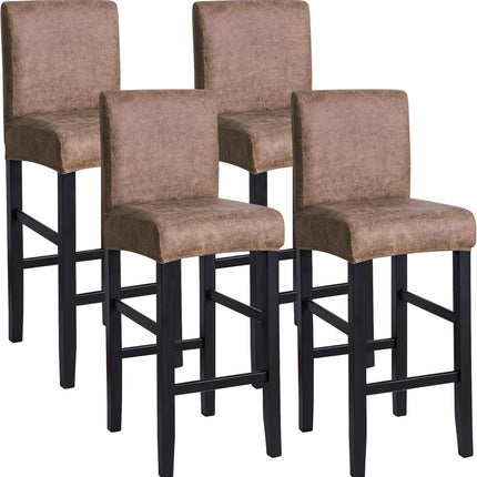FORCHEER Bar Stool Chair Cover with Backs Set of 4 Leather Looking Barstool Slipcover for Short Back Counter Chairs Removable Washable (4PC,Camel).