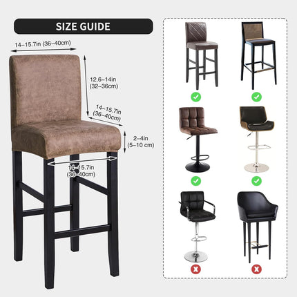 FORCHEER Bar Stool Chair Cover with Backs Set of 4 Leather Looking Barstool Slipcover for Short Back Counter Chairs Removable Washable (4PC,Camel).