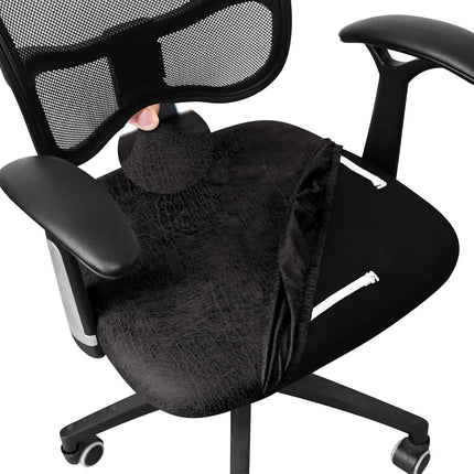 Leather Look Office Chair Seat Covers Set of 2 Black 20inch Square Stretch Seat Slipcovers for Dining Chair Cushions Removable Washable.