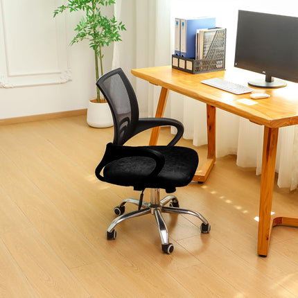 Leather Look Office Chair Seat Covers Set of 2 Black 20inch Square Stretch Seat Slipcovers for Dining Chair Cushions Removable Washable.