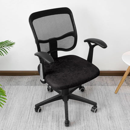 Leather Look Office Chair Seat Covers Set of 2 Black 20inch Square Stretch Seat Slipcovers for Dining Chair Cushions Removable Washable.
