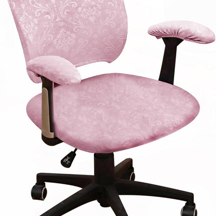 4 Pieces Office Chair Cover for Desk Chair Back and Seat with Armrest Covers Stretch Velvet Embossing Pink Split Office Chair Slipcovers Set Washable.