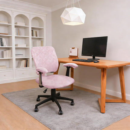4 Pieces Office Chair Cover for Desk Chair Back and Seat with Armrest Covers Stretch Velvet Embossing Pink Split Office Chair Slipcovers Set Washable.