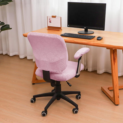 4 Pieces Office Chair Cover for Desk Chair Back and Seat with Armrest Covers Stretch Velvet Embossing Pink Split Office Chair Slipcovers Set Washable.