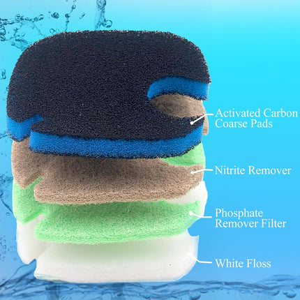 Replacement Canister Filter Pads Compatible with AMOSIJOY 172/225/265GPH Aquarium External Filter, 6 White Floss & 2 Coarse Pads & 1 Phosphate Remover Filter & 1 Nitrite Remover (10 Pcs).