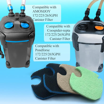Replacement Canister Filter Pads Compatible with AMOSIJOY 172/225/265GPH Aquarium External Filter, 6 White Floss & 2 Coarse Pads & 1 Phosphate Remover Filter & 1 Nitrite Remover (10 Pcs).