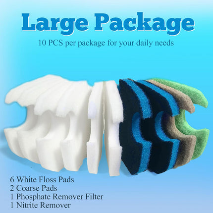 Replacement Canister Filter Pads Compatible with AMOSIJOY 172/225/265GPH Aquarium External Filter, 6 White Floss & 2 Coarse Pads & 1 Phosphate Remover Filter & 1 Nitrite Remover (10 Pcs).