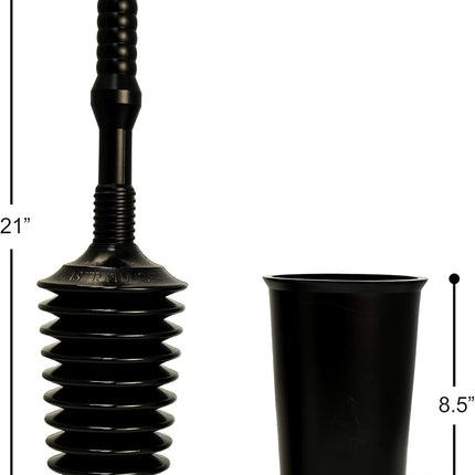 Master Plunger MP500-3TB Heavy Duty Bathroom Toilet Plunger Kit with Tall Bucket. Equipped with Air Release Valve, Black.