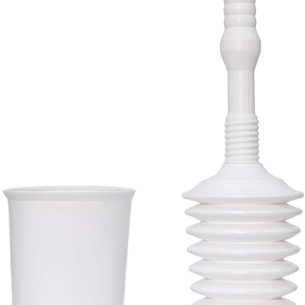 Master Plunger MP500-4TB Heavy Duty Bathroom Toilet Plunger Kit with Tall Bucket Caddy Equipped with Air Release Valve, White.